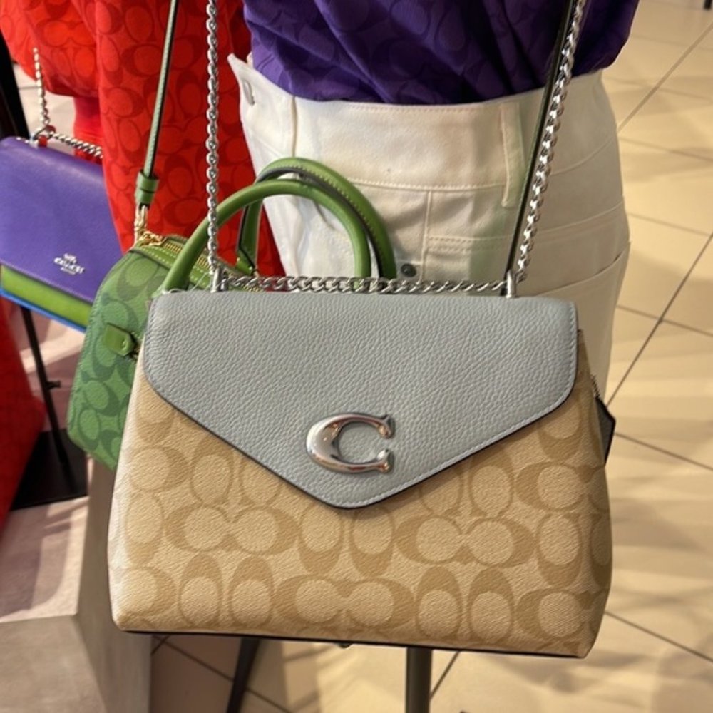 Coach Tammie Shoulder Bag In Signature Canvas Light Khaki / Light Teal - Picture 9 of 16
